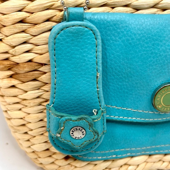 Caribbean Joe Straw Wicker Bag with Turquoise Leather Accents - Picture 3 of 11